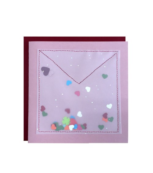 Carte enveloppe confettis cœurs